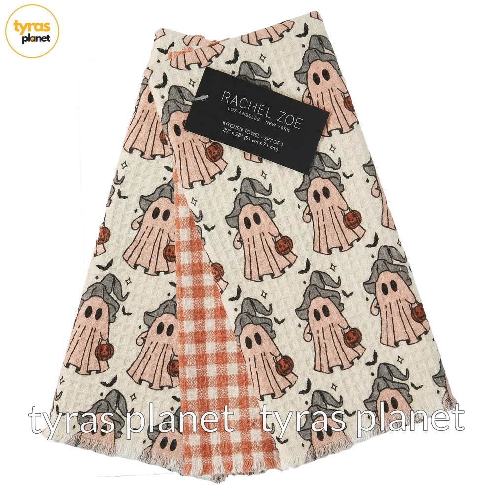 Rachel Zoe Kitchen Towel Set 3 Halloween Ghost Witch 20x28 Fall Pumpkin Bucket